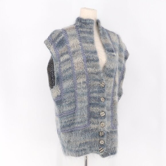 VINTAGE SHEILA RAYMOND Fuzzy Cardigan Vest Mohair Blend Size S - Picture 2 of 5
